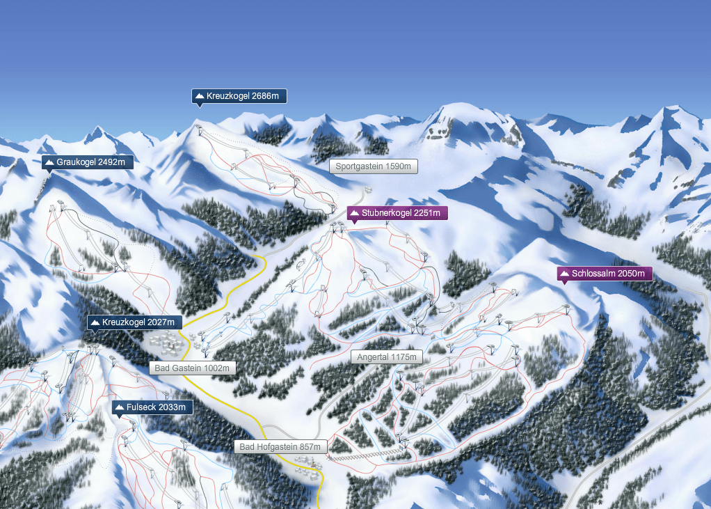 Interactive slope panorama Gastein vallex